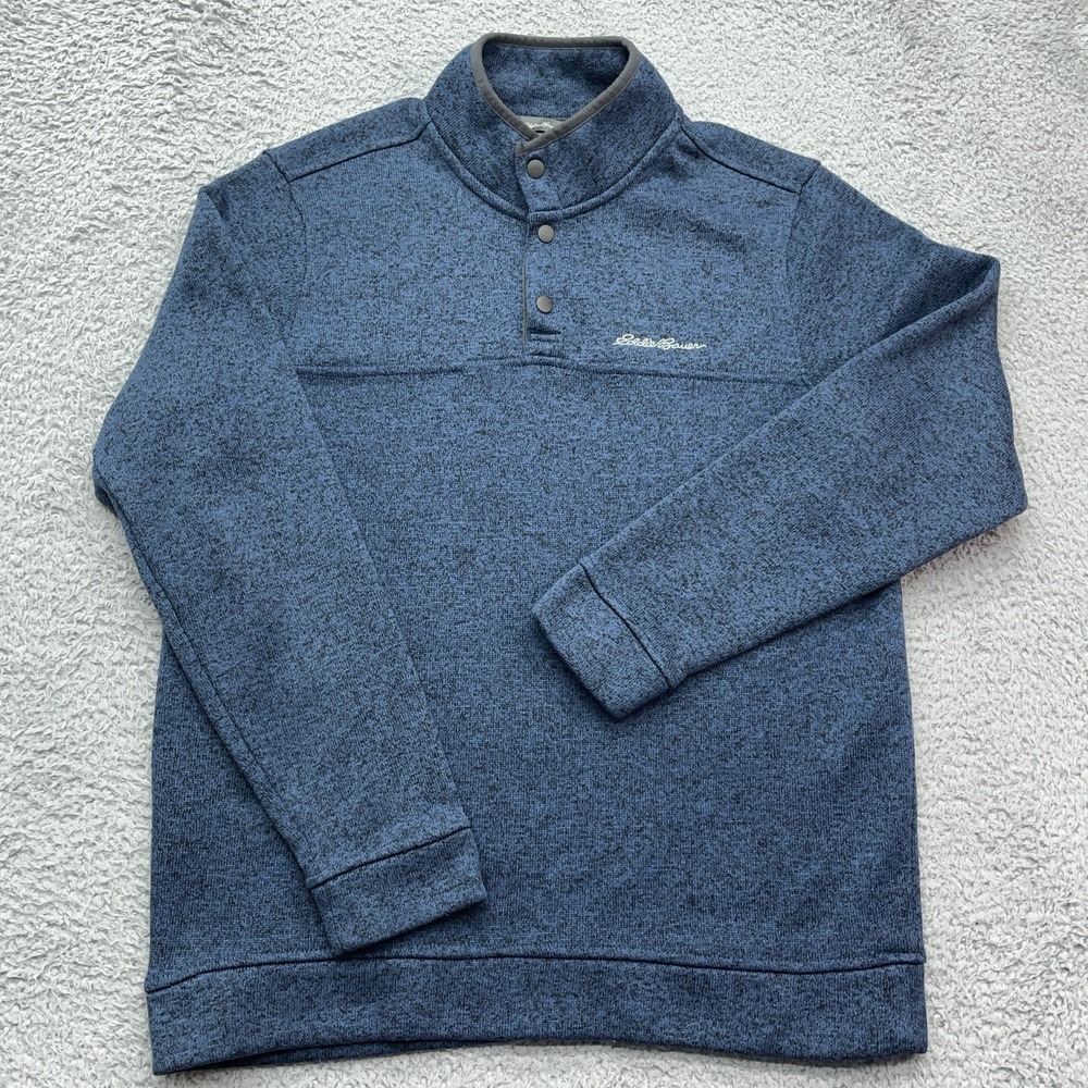 Eddie Bauer Radiator Fleece 1/4 Snap Mens Large Blue Mock Neck Pullover Sweater
